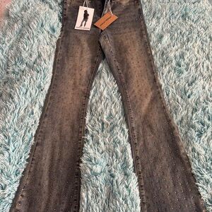 Ashley Mason Blue Boot Cut Jeans with Gold Details